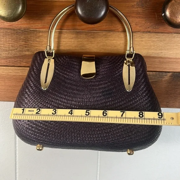 Desenyo Buntal hard form mini clutch handbag purple w/gold color accents - Picture 11 of 13